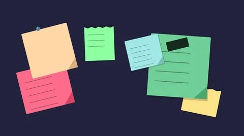Colorful sticky notes floating in dark background Stock Illustration