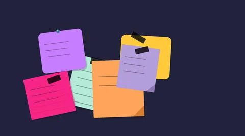 Colorful sticky notes floating on dark background Stock Illustration