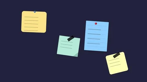 Colorful sticky notes floating on dark background Illustrazione stock