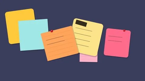 Colorful sticky notes floating on dark background Stockillustratie