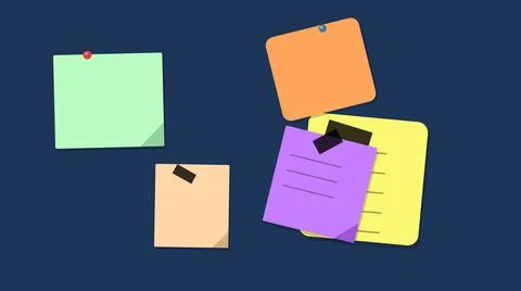 Colorful sticky notes floating on dark background Stock Illustration