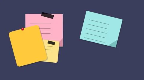 Colorful sticky notes floating on dark background Stockillustratie