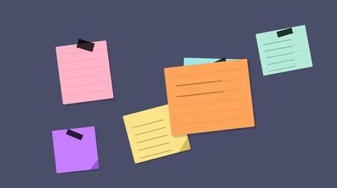 Colorful sticky notes floating on dark background Stock Illustration