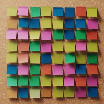 Colorful Sticky Notes Grid: A Vibrant Array of Pink, Green, Blue, and Orange Illustrazione stock