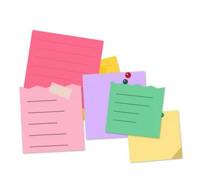 Colorful sticky notes with paper clips on white background Stock Illustration