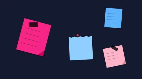 Colorful sticky notes with papers floating on dark background Stock Illustration