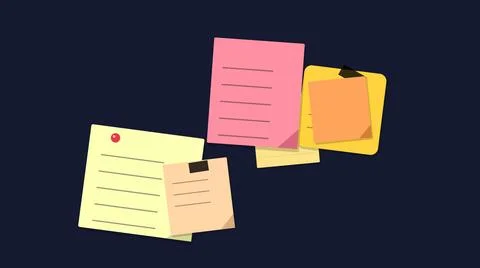 Colorful sticky notes with pins floating dark background Stock Illustration