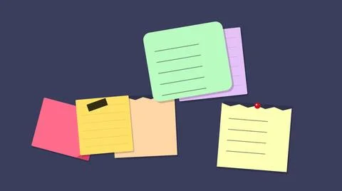 Colorful sticky notes scattered on dark background Stock Illustration