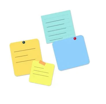 Colorful sticky notes with thumbtacks isolated Stock Illustration