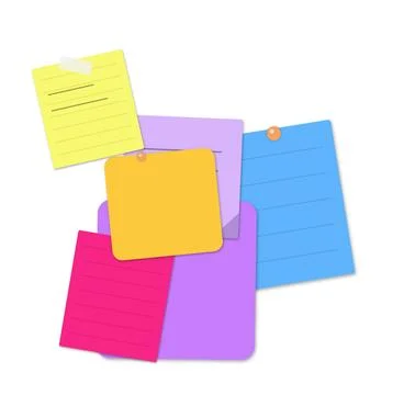 Colorful sticky notes with thumbtacks isolated Stock Illustration