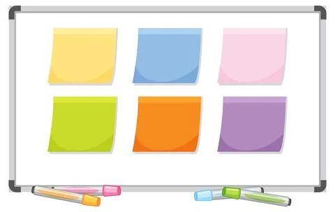 Colorful Sticky Notes on Whiteboard 库存插图