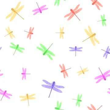 Colorful Stilized Dragonfly Seamless Pattern Isolated on White Background Stock Illustration