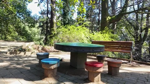 Colorful Stone Table And Stools Outdoors Vídeo Stock 344521258