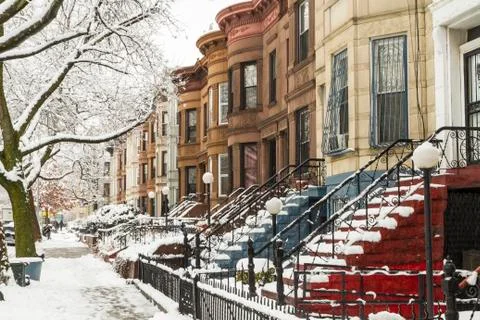Colorful stoops in the snow Stock Photos