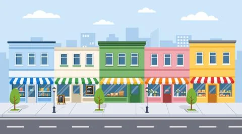 Colorful storefront shops street vector illustration Illustrazione stock