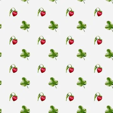 Colorful strawberry and leaf pattern for textile, wallpaper, and packaging .. Stock Illustration