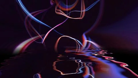 Colorful strings in motion against black background Illustrazione stock