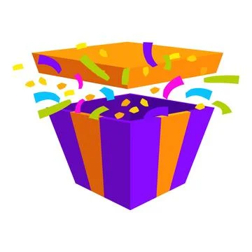 Colorful striped gift box exploding with confetti and streamers Stock Illustration