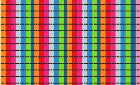 Colorful Striped Pattern With Black Dashed Lines, Vibrant Geometric Backgro.. Illustrazione stock