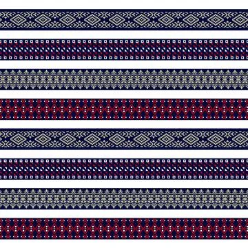 A colorful striped pattern borders in blue, red, and white Stock Illustration