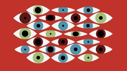 Colorful stylized blinking eyes create a sense of being watched Stock Footage 314090775