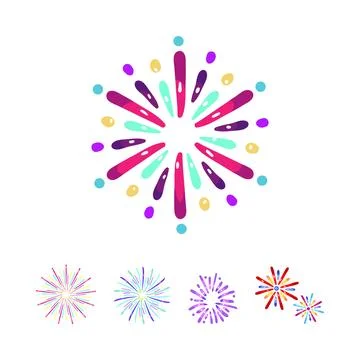 Colorful stylized fireworks exploding celebrating party events Ilustração Stock