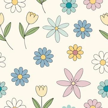 Colorful Stylized Flower Pattern on Light Beige Background 스톡 일러스트