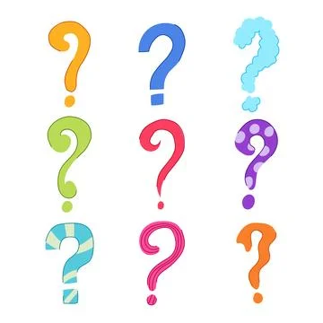 Colorful stylized question marks representing questions, doubts, and inquiry Stock Illustration