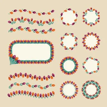 Colorful Stylized Tulips Pattern Brushes Set Illustrazione stock