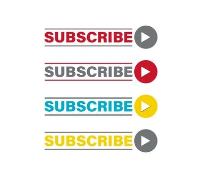 Colorful subscribe button set collection with different colored play icons .. Illustrazione stock