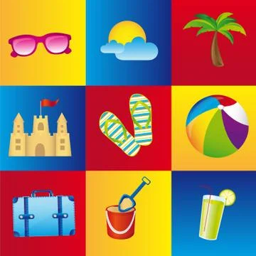 Colorful summer elements over square background. vector Illustrazione stock