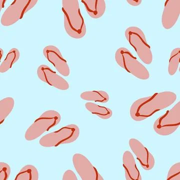 Colorful summer flip flops pattern on a light blue background Illustrazione stock