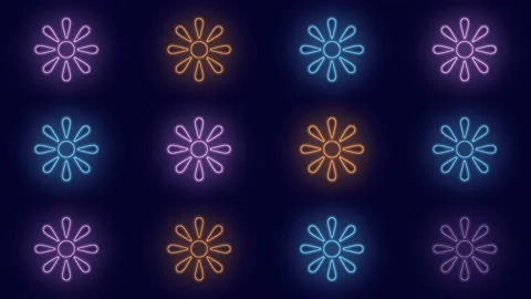 Colorful summer flowers pattern with led light in club style Stock Footage 233414160