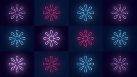 Colorful summer flowers pattern with neon light Stock Footage 209810087