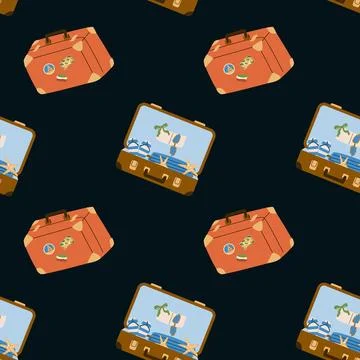 Colorful summer vacation sticker pattern featuring luggage and travel elements Stock Illustration