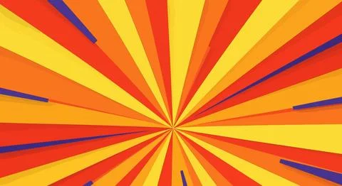 A colorful sunburst pattern with orange, yellow, and blue rays Stock Illustration