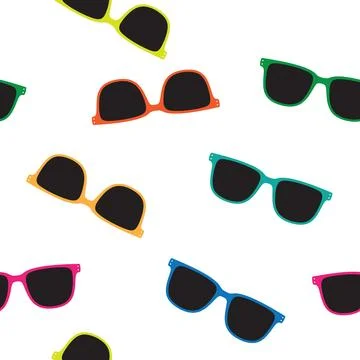 Colorful sunglasses seamless vector pattern on a white background 스톡 일러스트