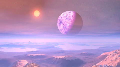 Colorful Sunset on an Alien Planet Stock Footage 130656672