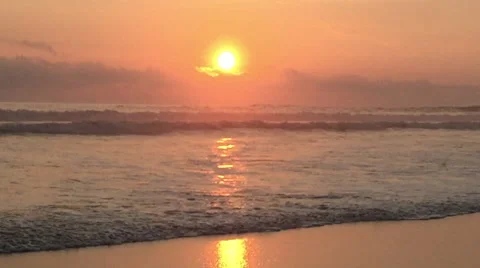 Colorful Sunset at Beach Stock Footage 48937405