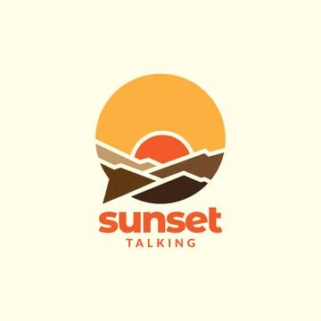 Colorful sunset with bubble talk logo design vector graphic symbol icon ill.. Illustration