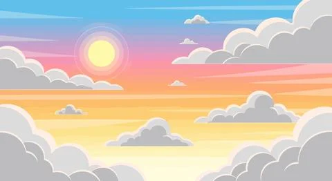A colorful sunset with clouds in the sky Stock Illustration