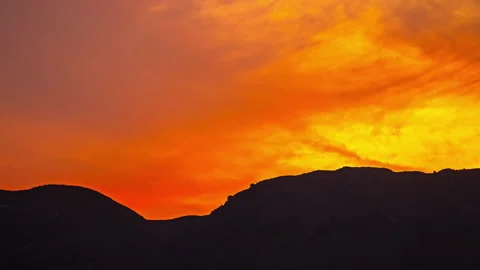 Colorful sunset gradient with mountain silhouette, Mediterranean landscape Stock Footage 328548667