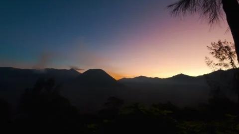 Colorful sunset over mount Bromo and Tengger Caldera in East Java Indonesia Stock-Footage 320666971