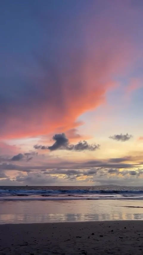 Colorful Sunset Over Ocean Beach Waves Video stock 341317333