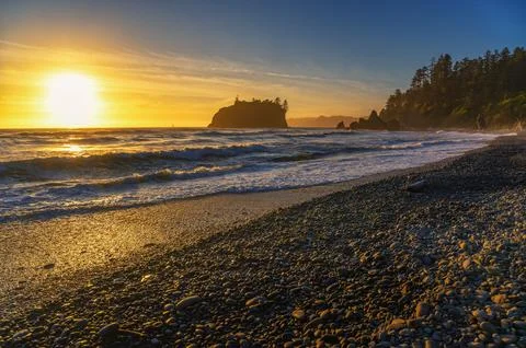 Colorful sunset at Ruby Beach in Olympic National Park, Washington state Stock Photos