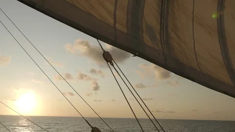 Colorful sunset view from the ship in the open ocean Stock Footage 155121952