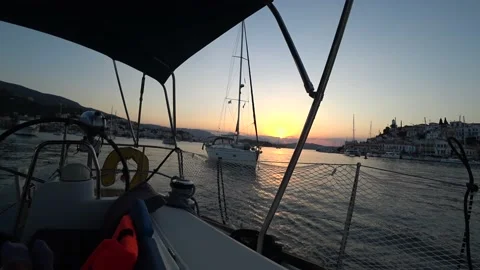 Colorful sunset view from the yacht Stock Footage