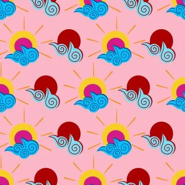 Colorful sunshine seamless vector pattern Stock Illustration