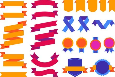 Colorful Super Set of Ribbons, Emblems and Badges Collection Stock Illustration
