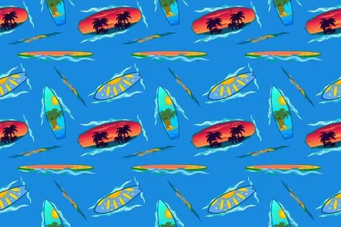 Colorful Surfboards Seamless Pattern Illustrazione stock